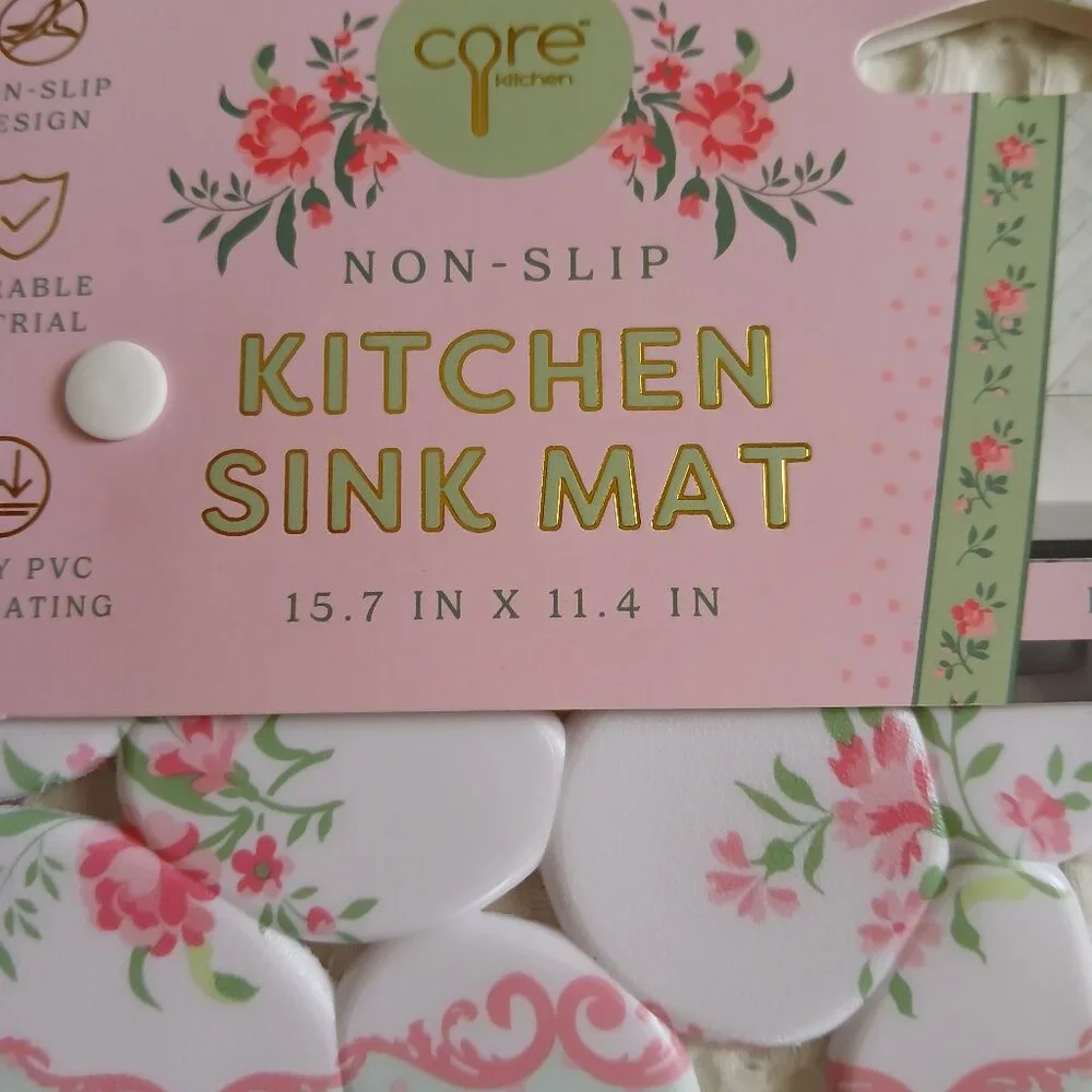 Listing For STEVE - 2 Kitchen Sink Mats-Coquette Pink Pastel Floral Non-Slip NWT - Picture 7 of 10